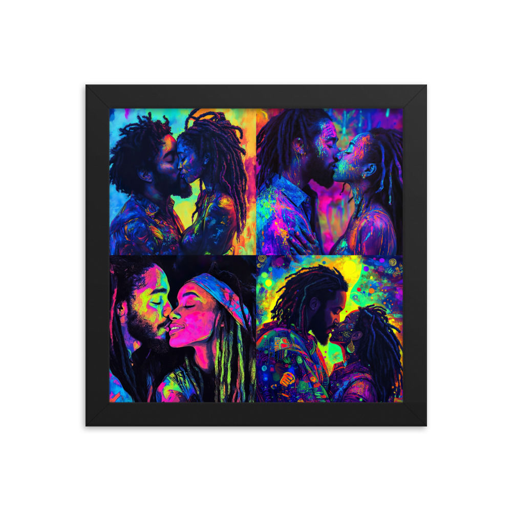 All 4 Fluorescent Art Dreadlocks Couples Framed Poster