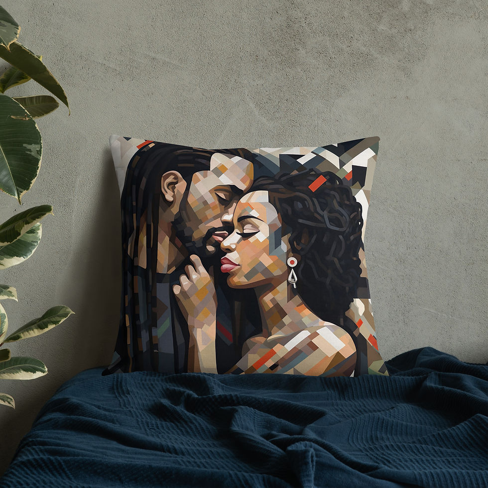 Thumbnail: 1 Bauhaus Geo Afro & Dreadlocks Couple Premium Cushion