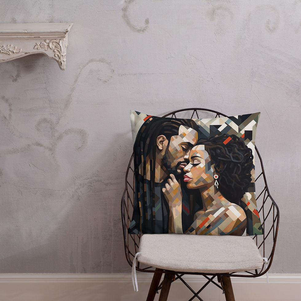 Thumbnail: 1 Bauhaus Geo Afro & Dreadlocks Couple Premium Cushion
