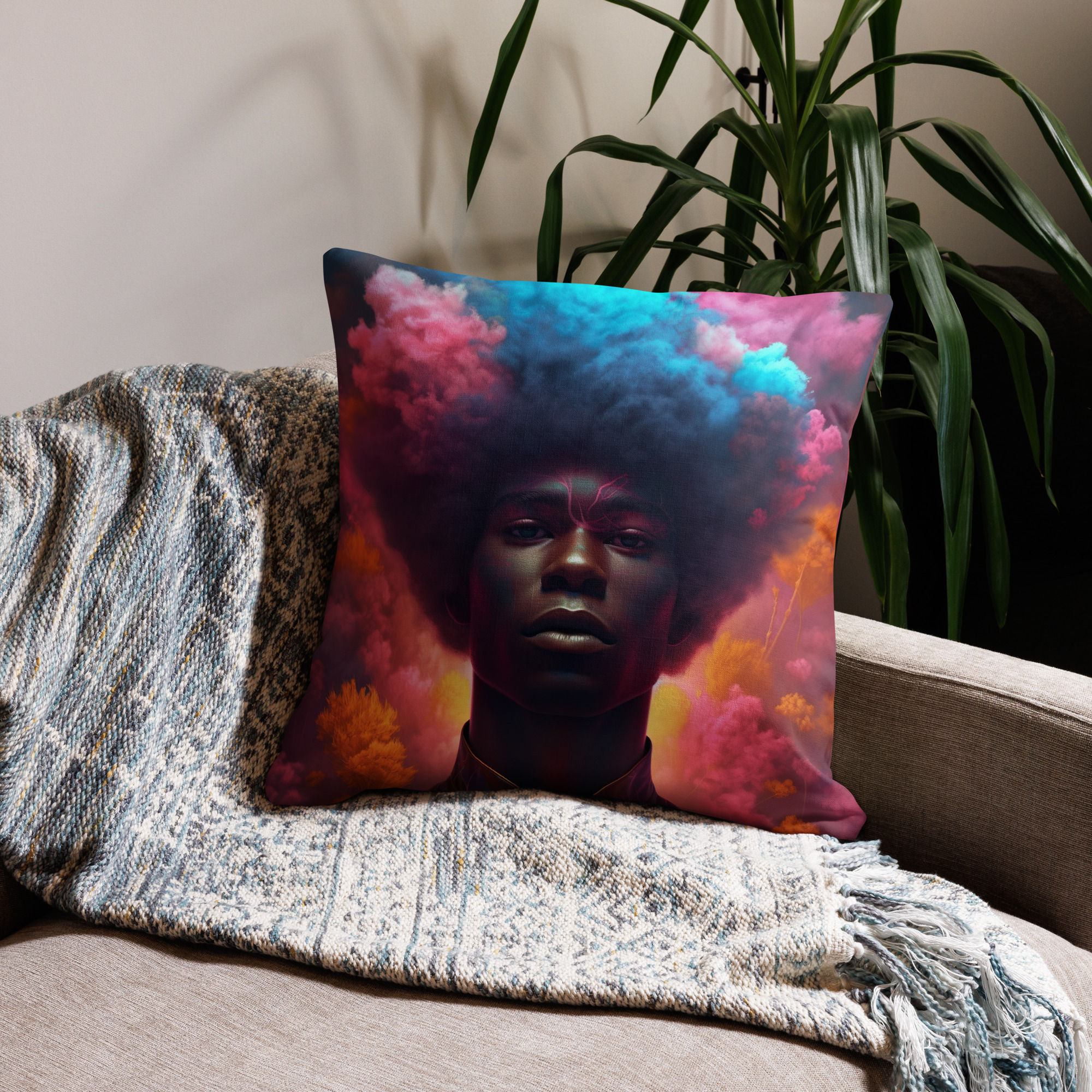 2 Surrealism Art Afro Man Premium Cushion