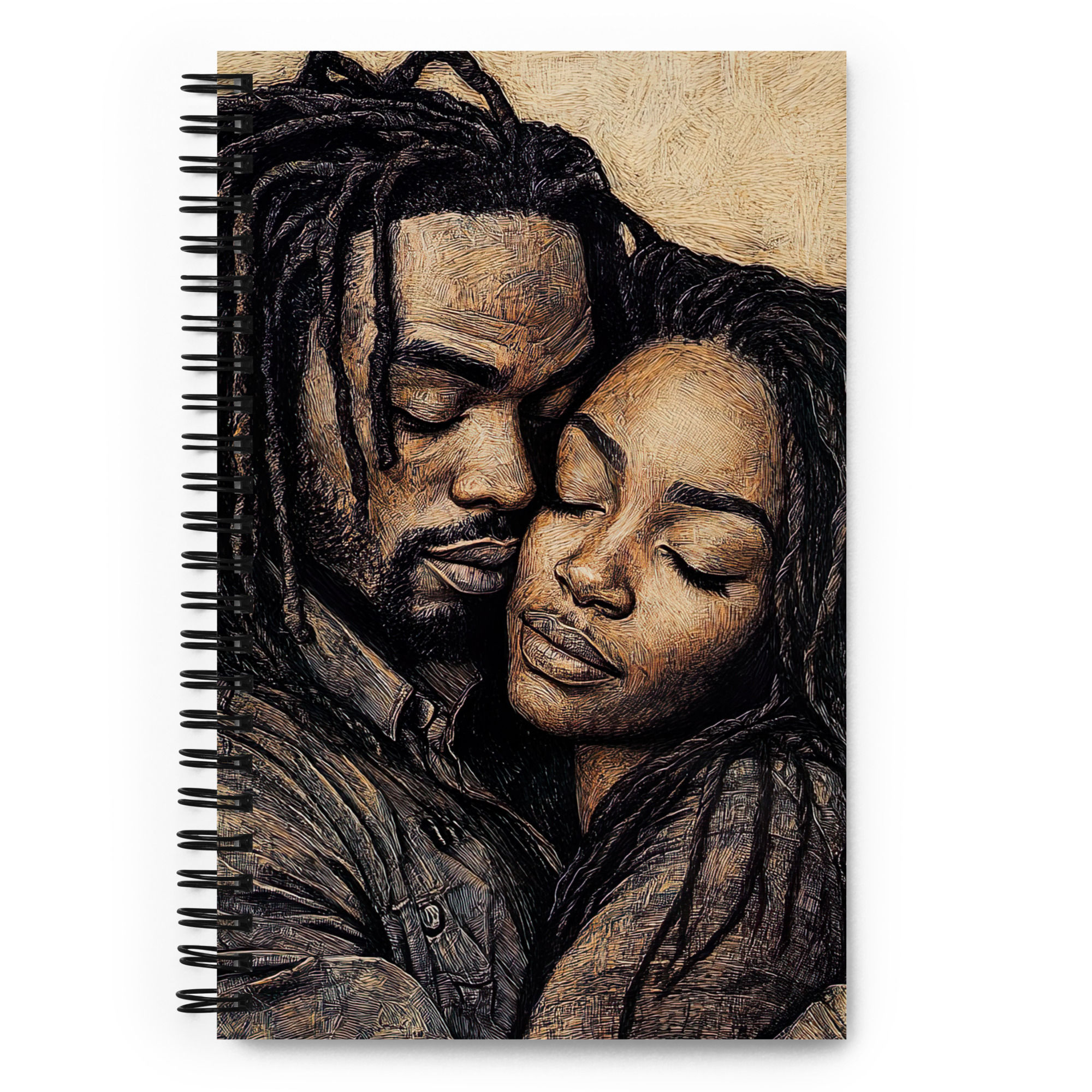 3 Pen & Ink Etched Art Dreadlocks Couple Spiral Notebook
