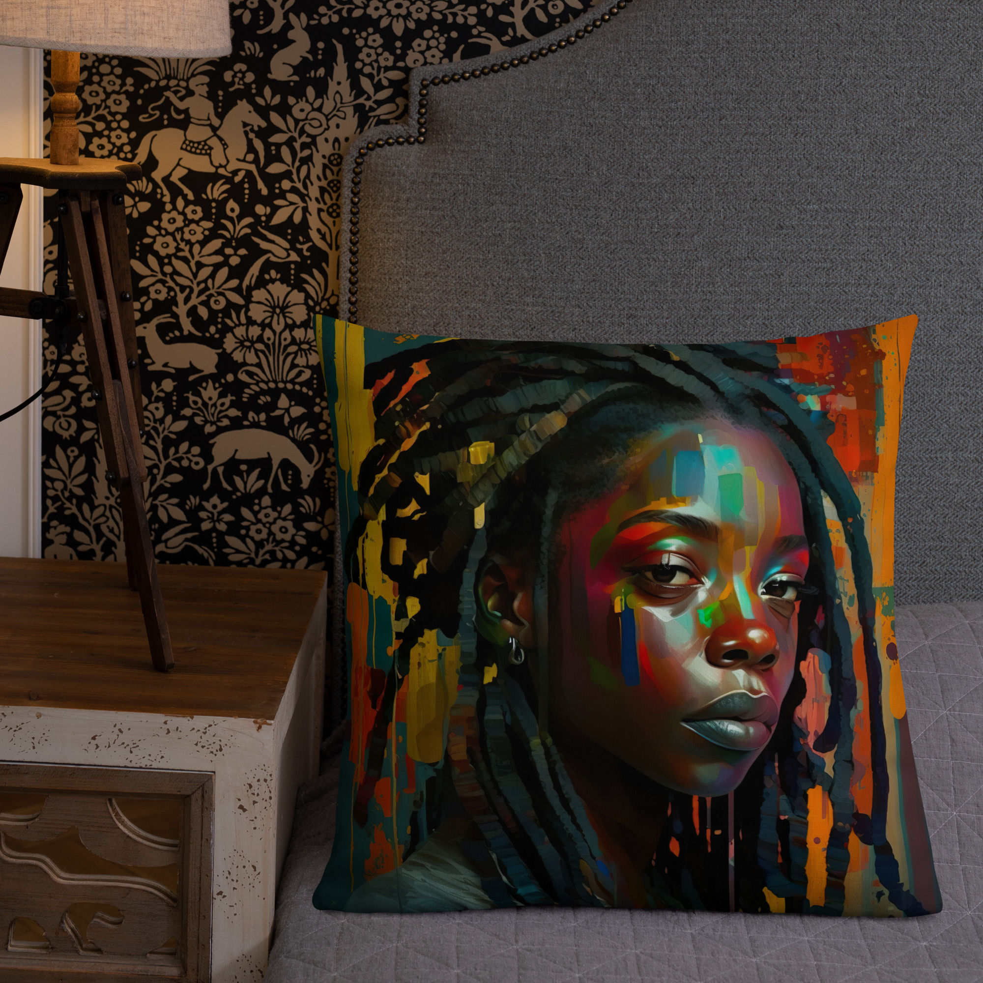 3 Abstract Dreadlocks Woman Premium Cushion