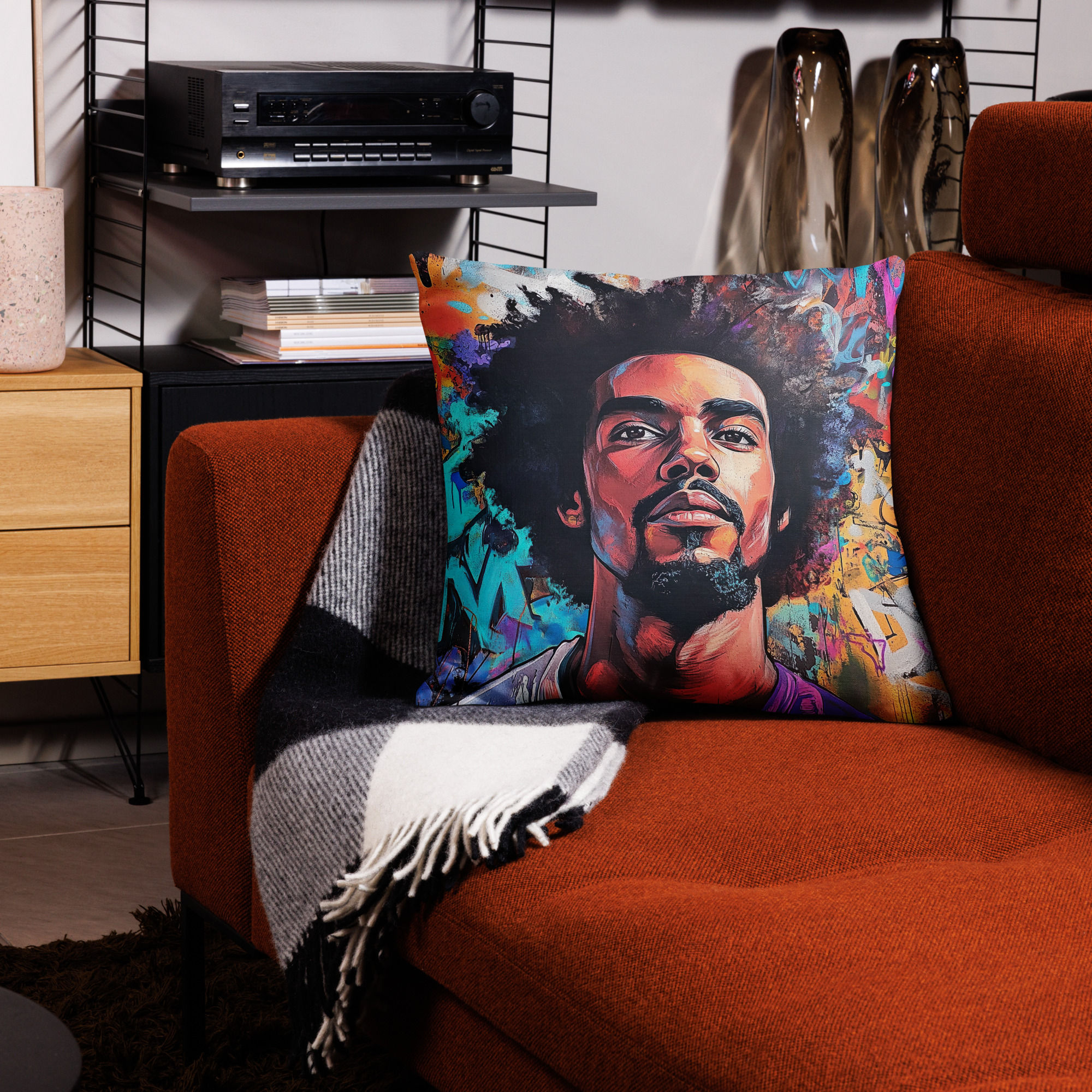 1 Graffiti Art Afro Man Premium Cushion