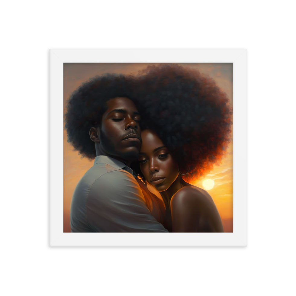 Thumbnail: 4 Impressionism Afro Couple Framed Art Print (Sunset)
