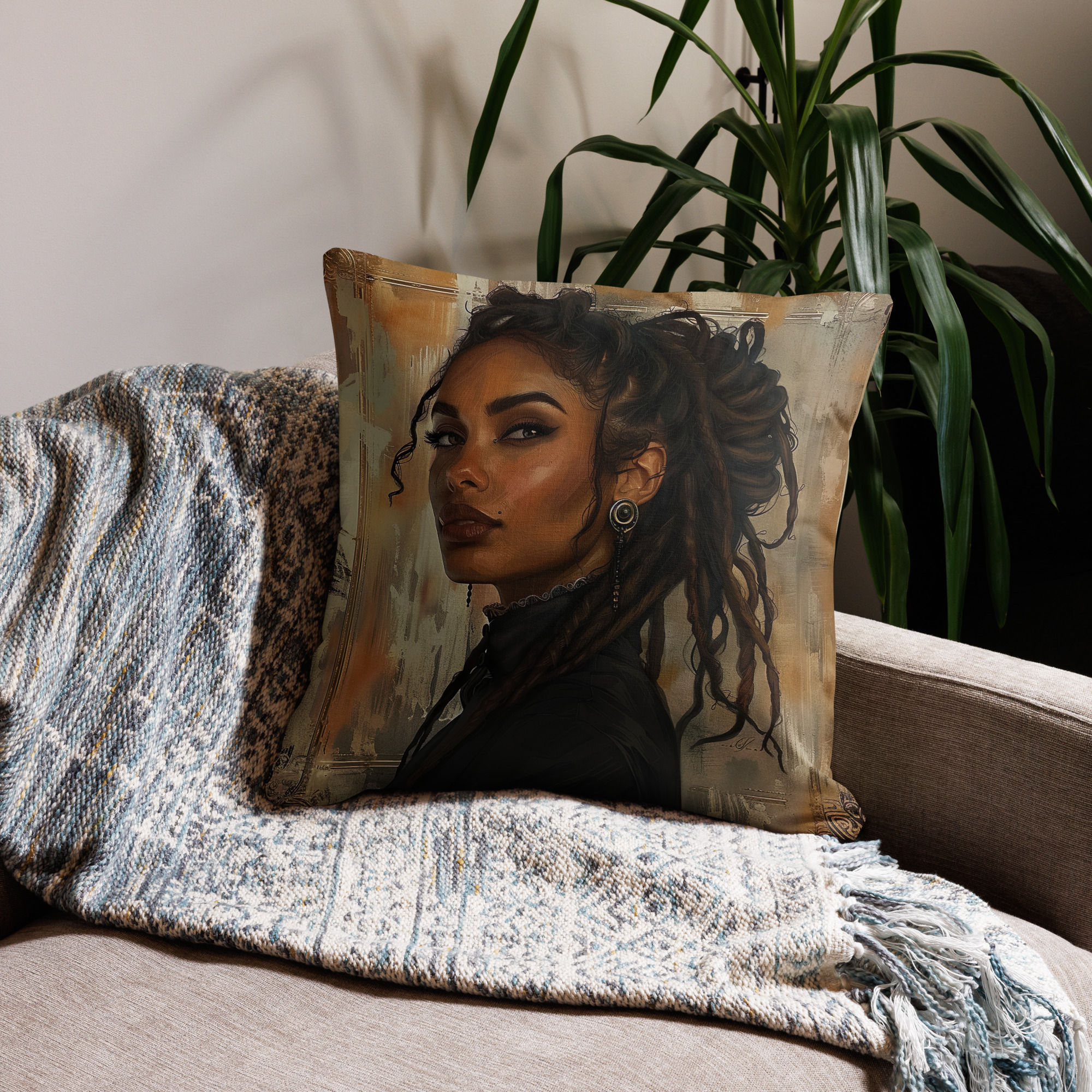 2 Rococo Art Dreadlocks Woman Premium Cushion
