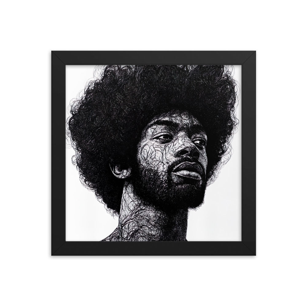 4 Pen & Ink Etched Afro Man Framed Art Print