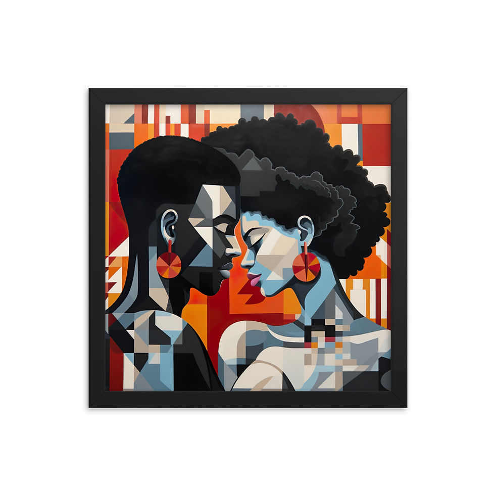 Thumbnail: 4 Bauhaus Geo Afro Couple Framed Art Print