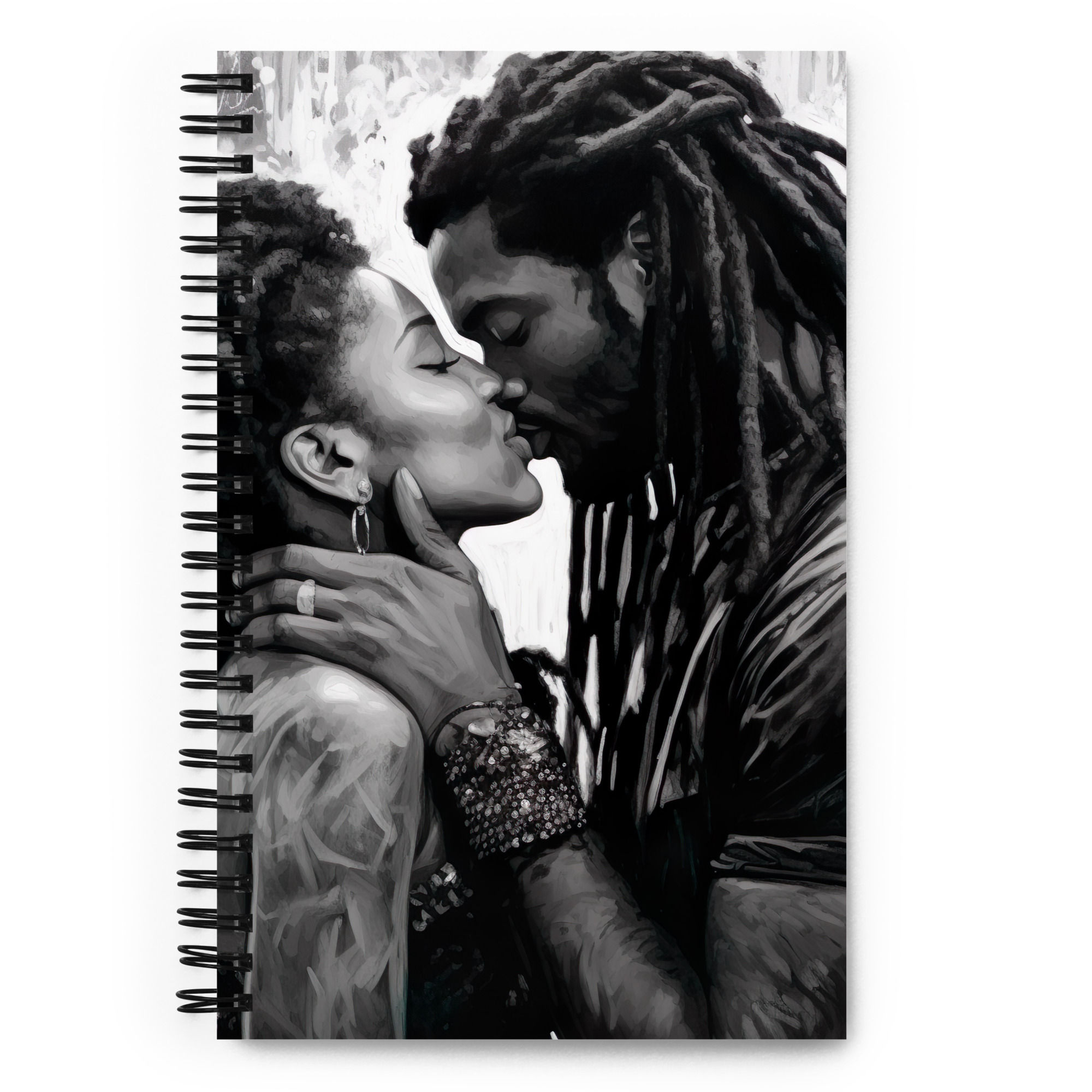 2 Impressionism Dreadlocks Couple Spiral Notebook (B&W)