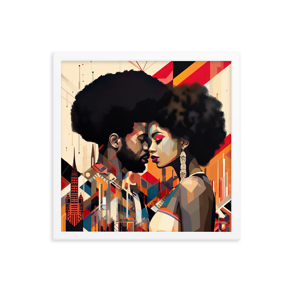 Thumbnail: 2 Bauhaus Geo Afro Couple Framed Art Print