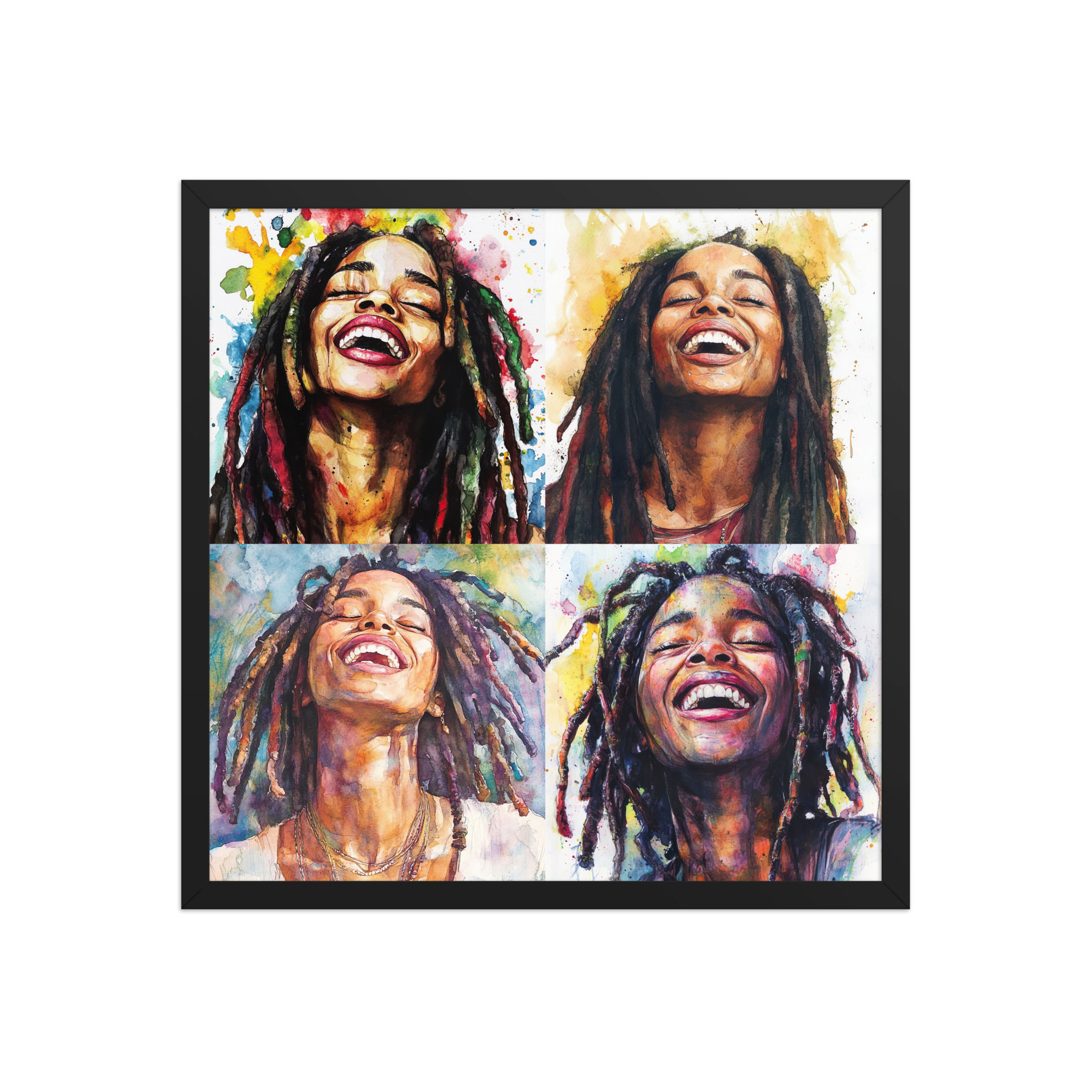 All 4 Watercolour Art Dreadlocks Women Framed Poster