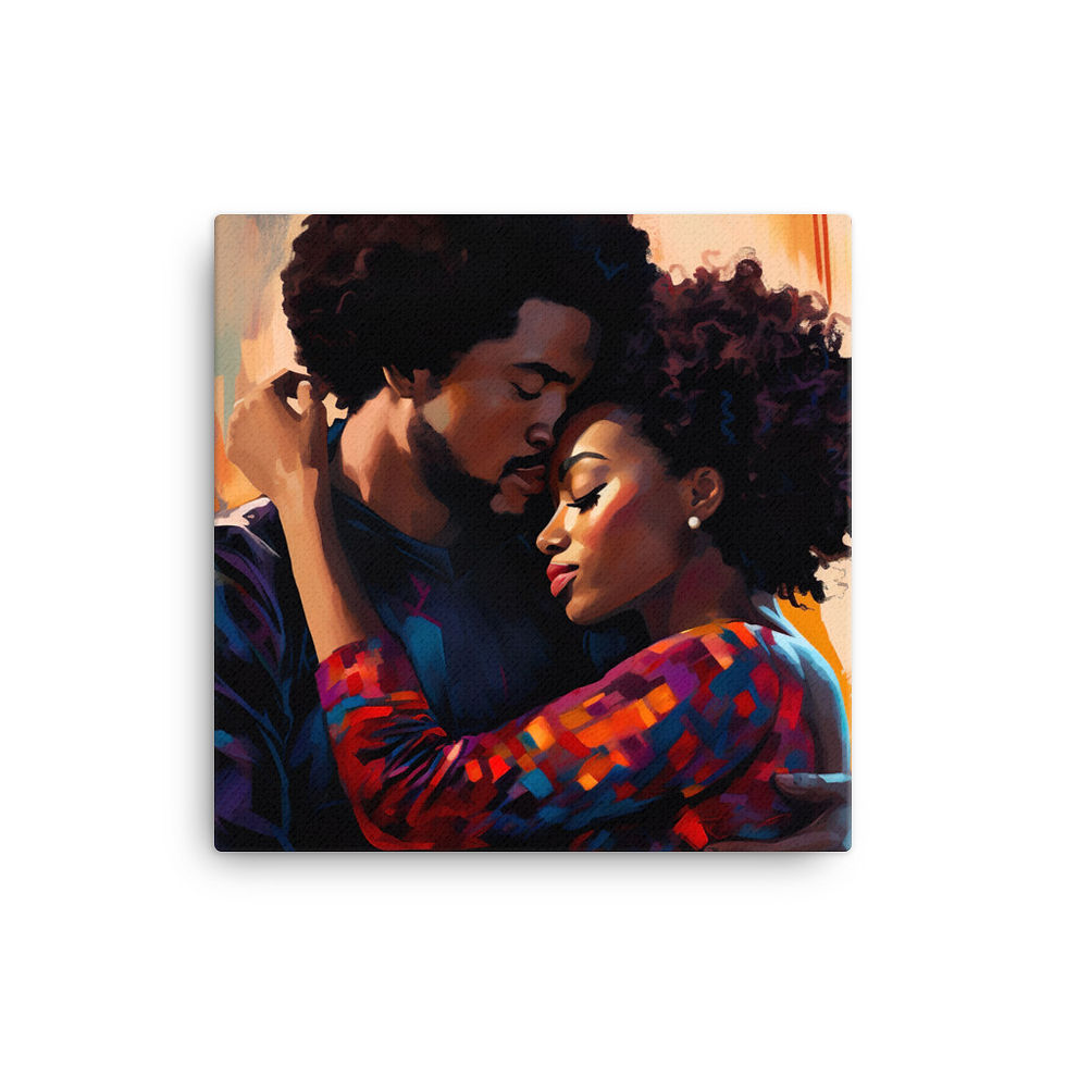Thumbnail: 4a Expressionism Afro Couple Canvas Wall Art