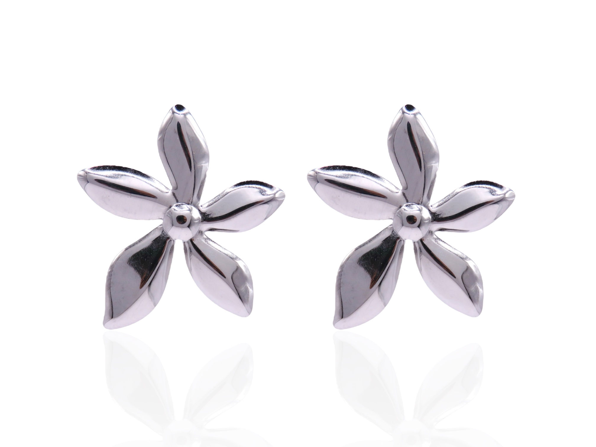 Aretes FLOR LIRO Plateados Acero