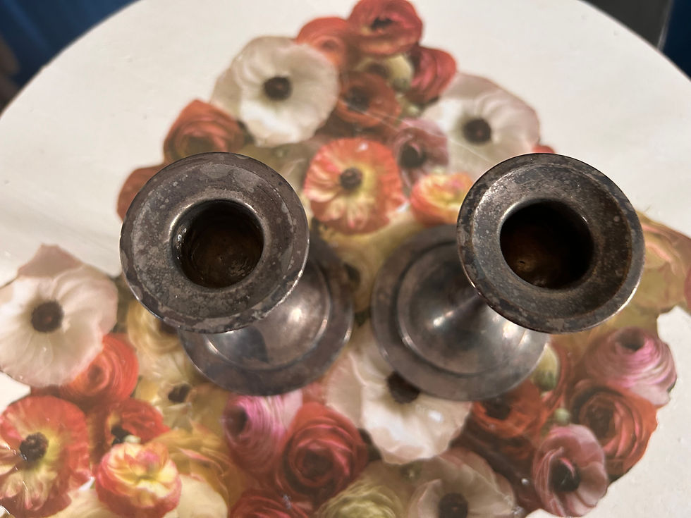 Thumbnail: Vintage Silver Plated/Pewter Candlestick Holders Pair
