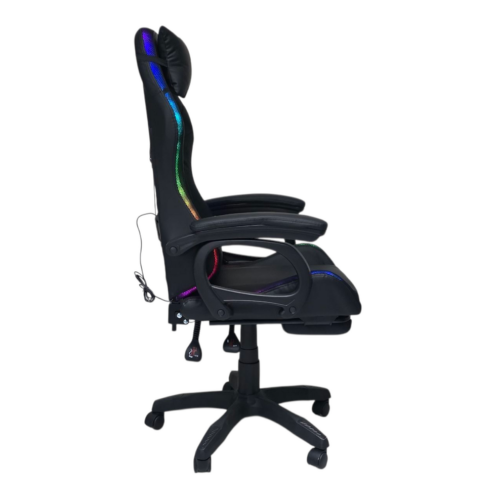 Miniatura: Silla Gamer Led RGB con masajeador, descansa pies, reclinable Negra