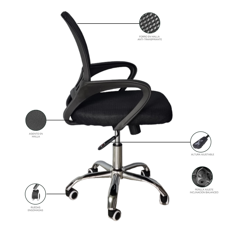 Miniatura: Silla operativa reclinable con ruedas silenciosas y base metalica giratoria