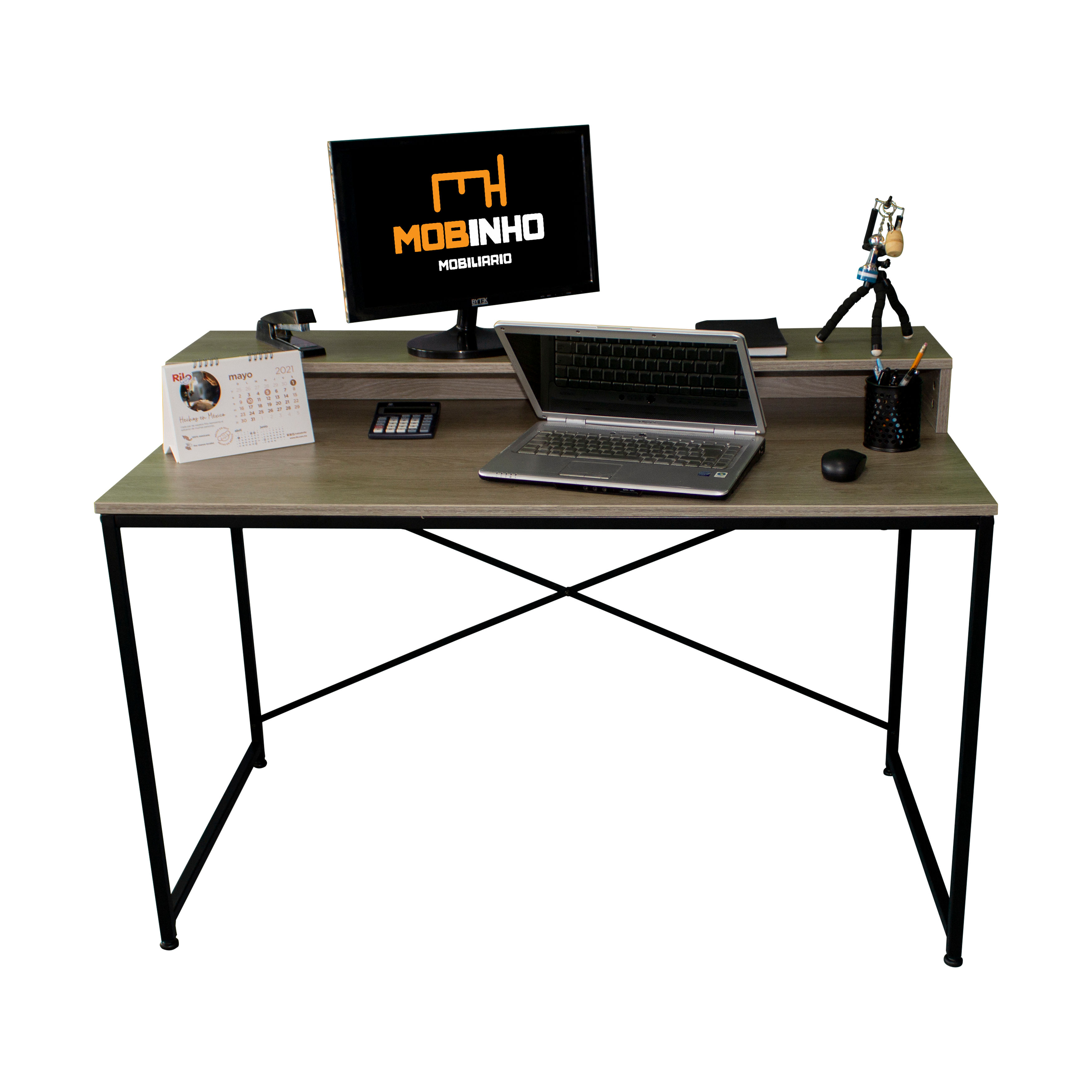 Escritorio de madera con entrepaños pequeños color fresno