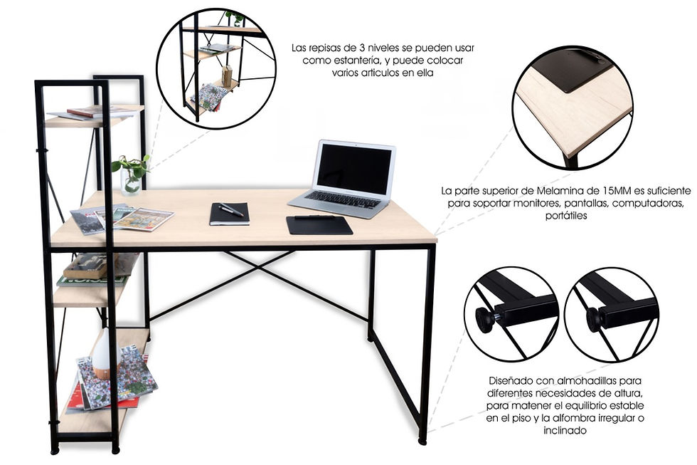 Miniatura: Escritorio de madera con repisas color encino