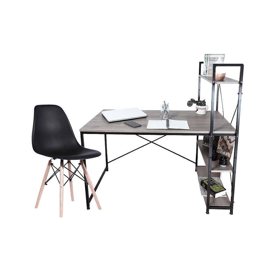 Kit Escritorio con repisas color fresno con silla mallorca negra