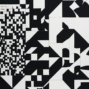 Obraz wygenerowany przez sztuczną inteligencję w białe i czarne kwadraty.
