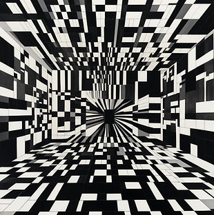 Obraz wygenerowany przez sztuczną inteligencję w białe i czarne kwadraty.