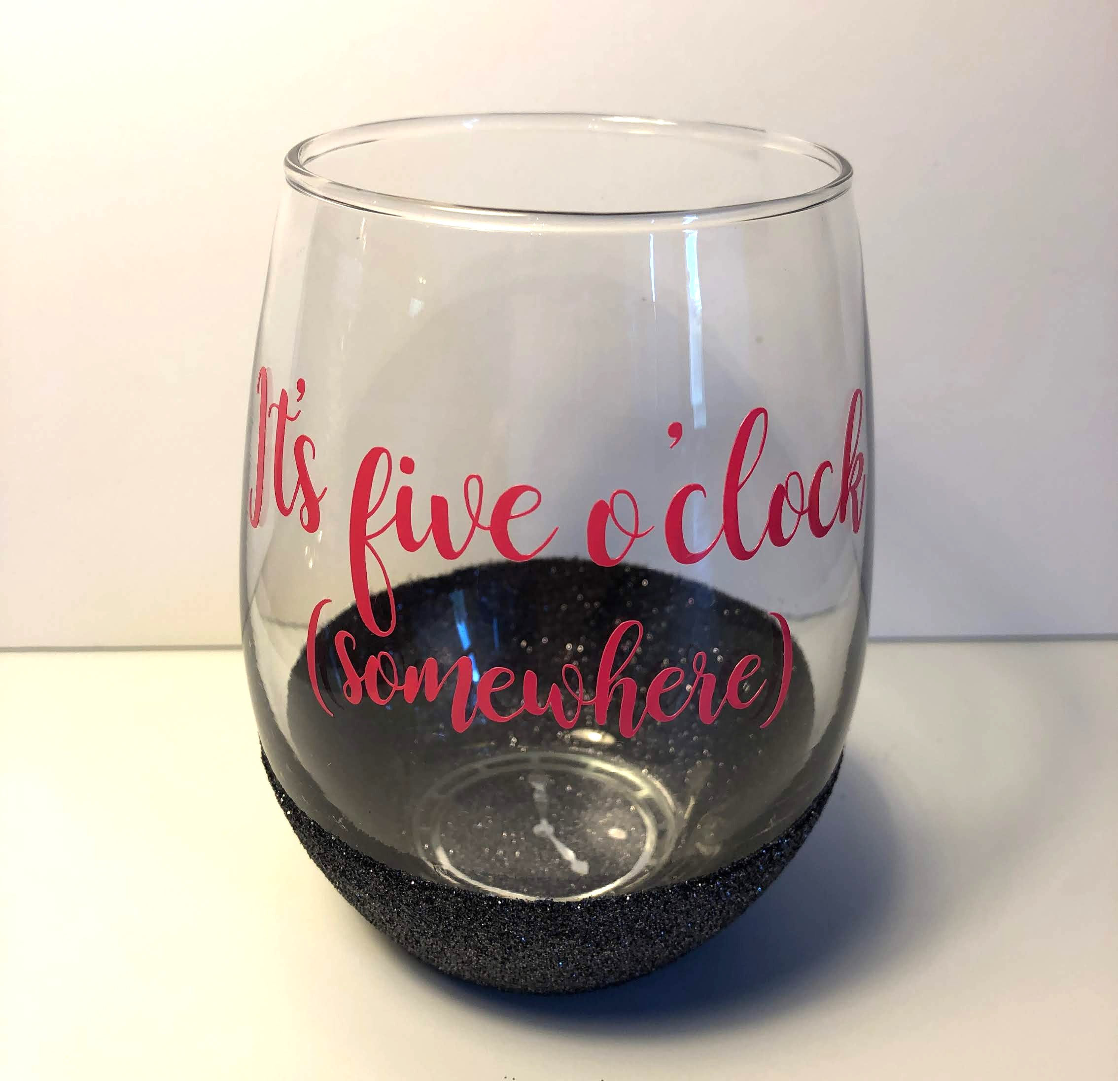 Five O'Clock Glitter Wineglass