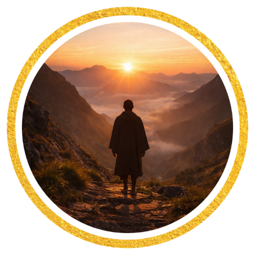 Proposito de vida: uma pessoa de costas olhando para o horizonte o sol nascendo