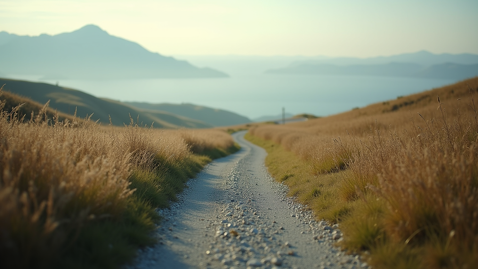 Close-up view of a serene landscape with a winding path