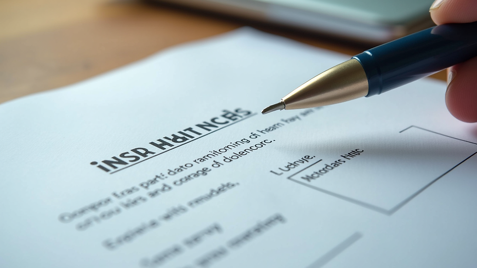 Eye-level view of a health insurance policy document with a pen