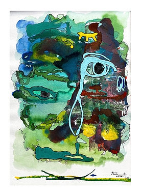 oeuvre originale de Christelle Auguste, artiste plasticienne au Pays Basque. Oeuvre tons de vert et aquarelle-acrylique