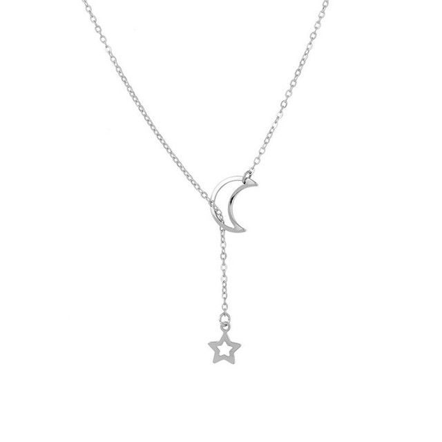 Thumbnail: New Simple Moon Star Pendant Choker Necklace Simple Gold Color Alloy Charm Chain