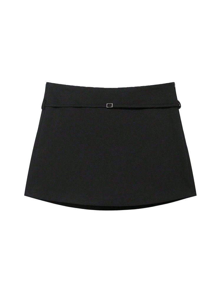 Thumbnail: Women's Solid Color Skort with Belt Side Zipper Casual Shorts Skirts Fashionable
