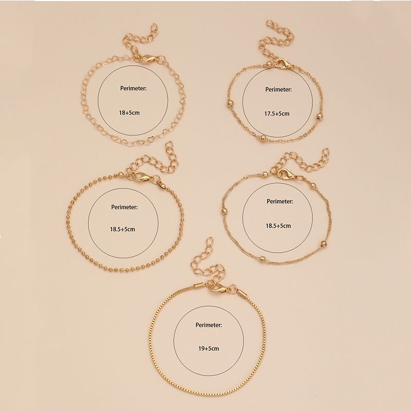 Thumbnail: 5pcs/set Exquisite Gold/Silver Color Thin Heart Chain Bracelets Set For Women Da