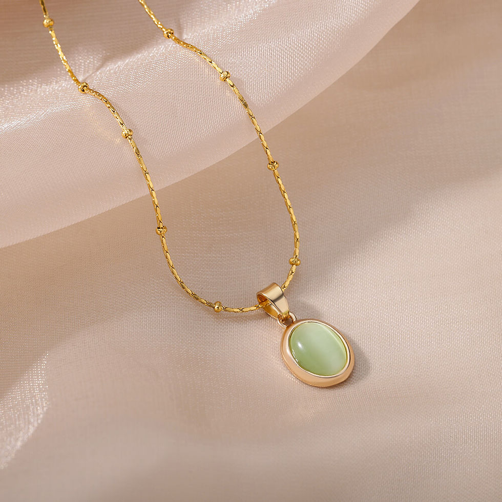 Thumbnail: Fashion Stone Opal Oval Necklace For Women Stainless Steel Gold Color Oval Stone