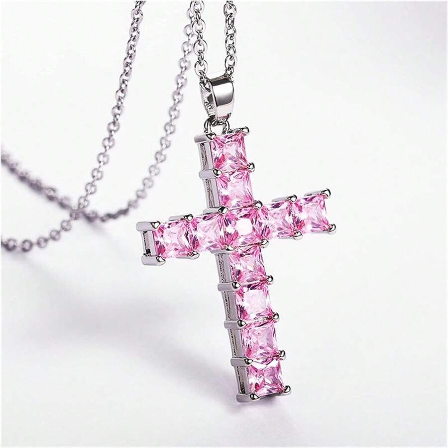 Thumbnail: The Soho Princess-Cut Iced Cross Pendant