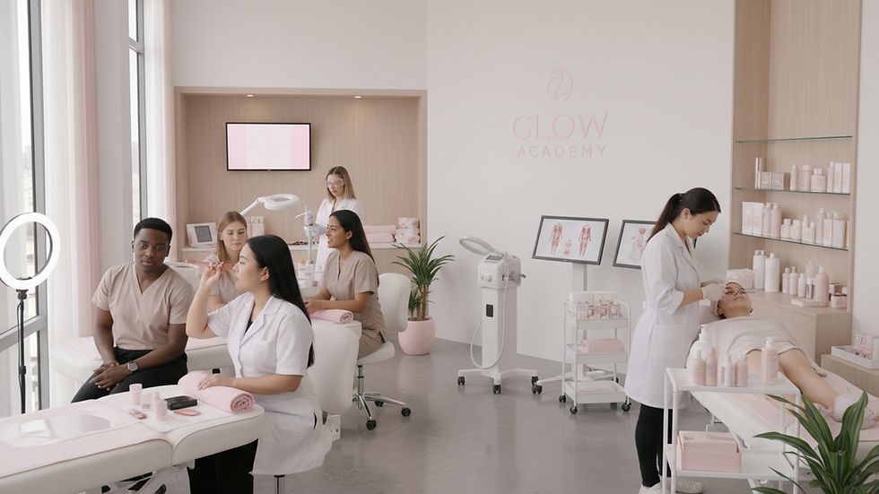 Eye-level view of a modern esthetician classroom with skincare equipment