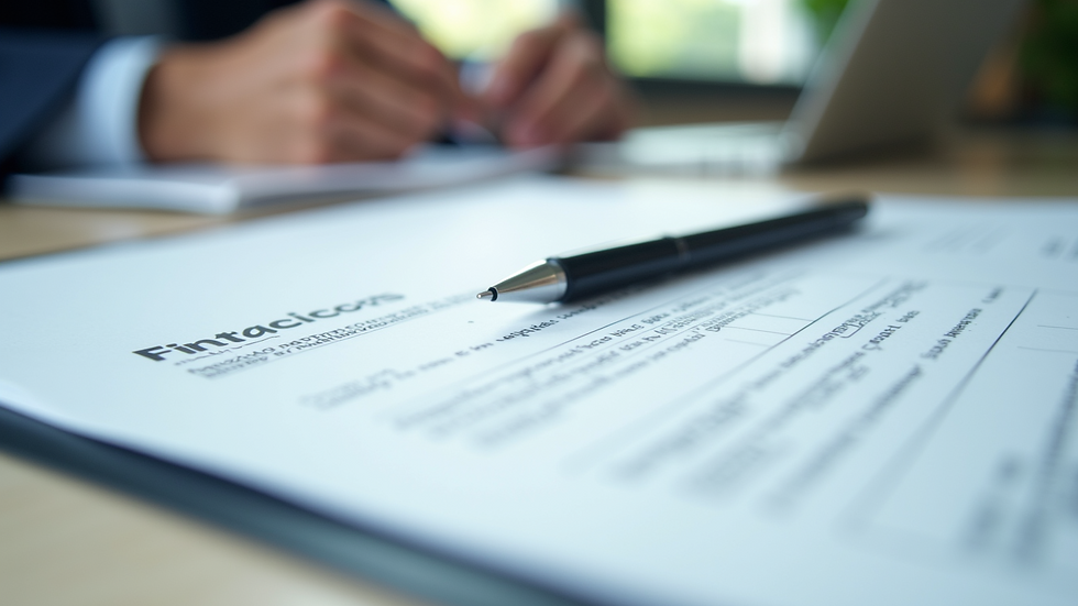 Eye-level view of a financial document with a pen