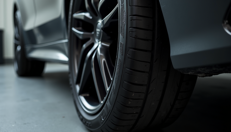 Close-up view of a shiny black alloy wheel after detailing