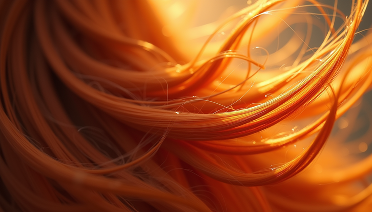 Close-up view of vibrant copper hair strands illuminated by natural light