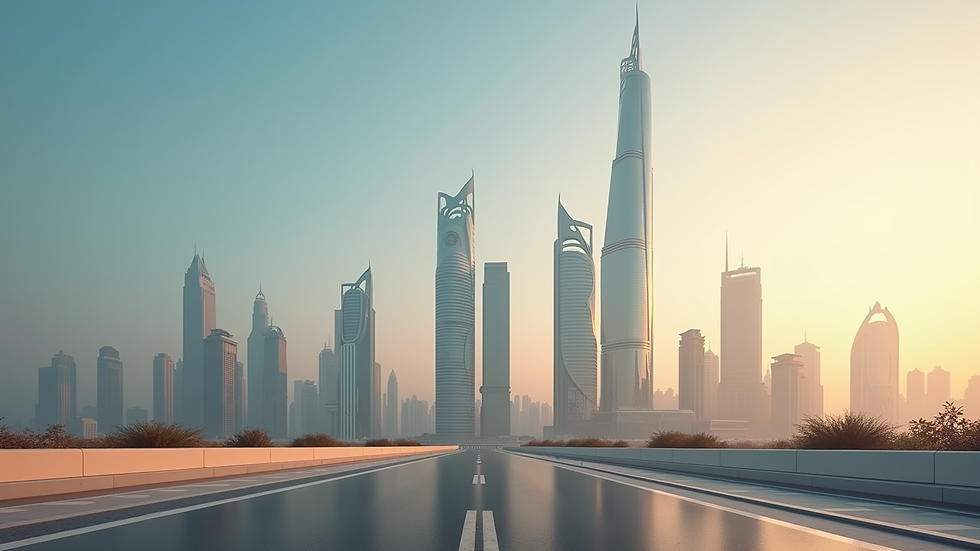 Wide angle view of the futuristic skyline of Riyadh