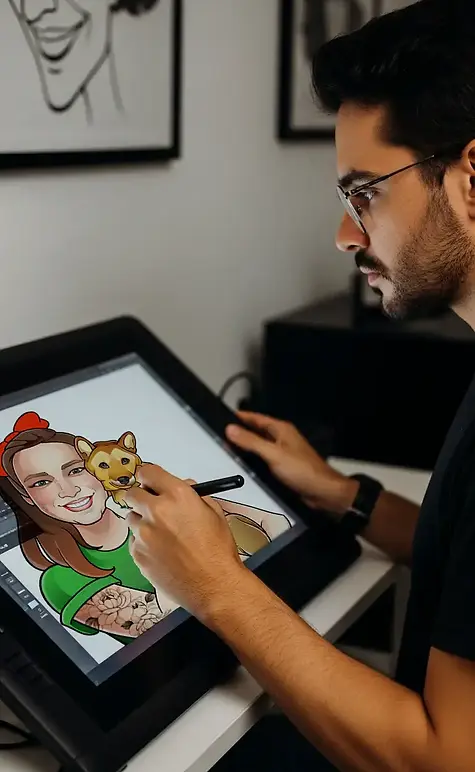 desenhista de caricatura colorindo uma arte
