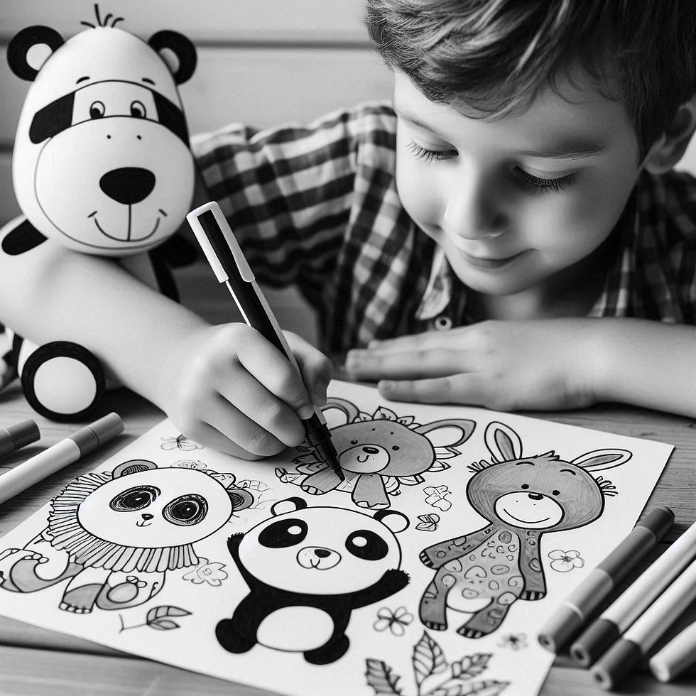 Criança mostrando orgulhosa seus desenhos artísticos