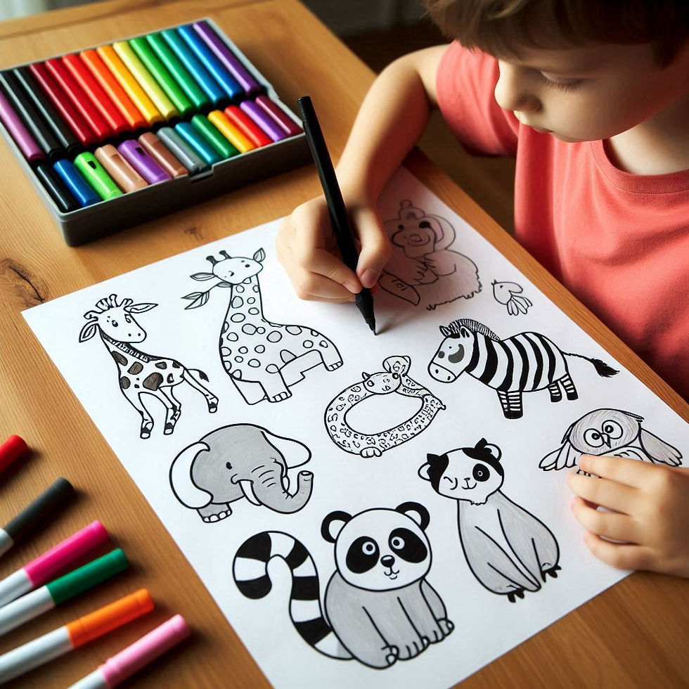 Menino pintando um desenho colorido com giz de cera