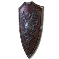 A finely-made "redshield" featuring an engraving of a winged serpent. Excels at guarding against fire. Said to have been made to commemorate the beginnings of the crusade started by Messmer, son of Marika.
