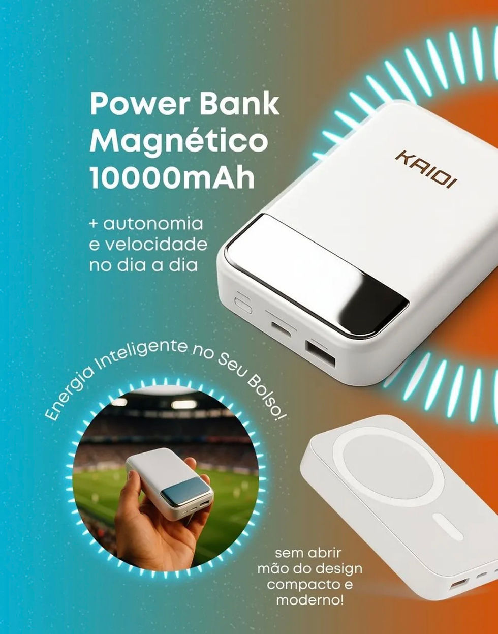 Miniatura: Powerbank Inducao Turbo mini 10.000mAh Kaidi KD-998 10mil PD 22.5W