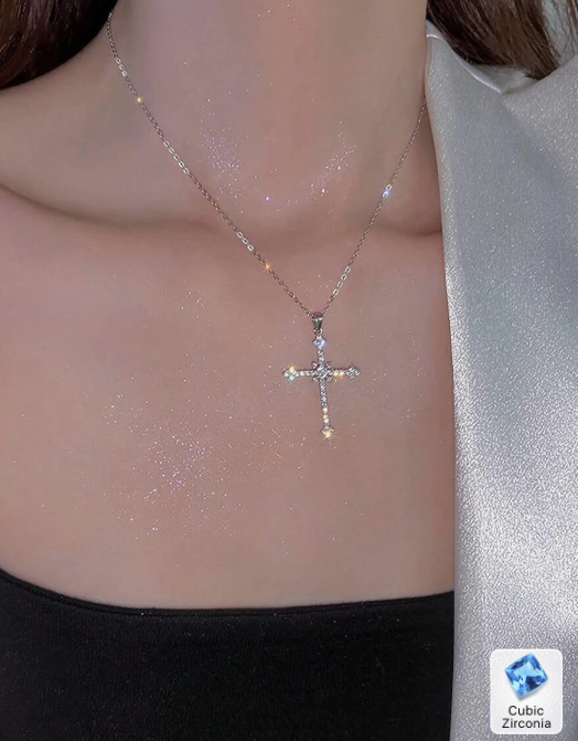 Miniatura: Collar con colgante de cruz con estallido de estrella - Plateado/Unitalla