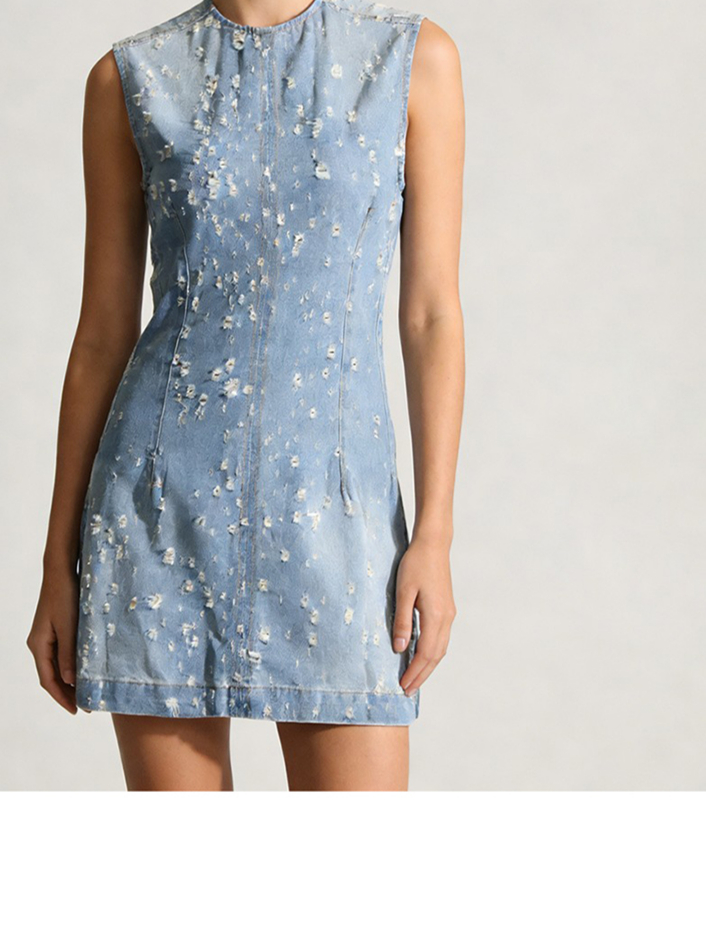 Cowboy Sheath Dress, Hollow Out, Sleeveless O Neck Polyester Mini for Cowboy Sheath Dress, Hollow Out, Sleeveless O Neck Polyester Mini view 2