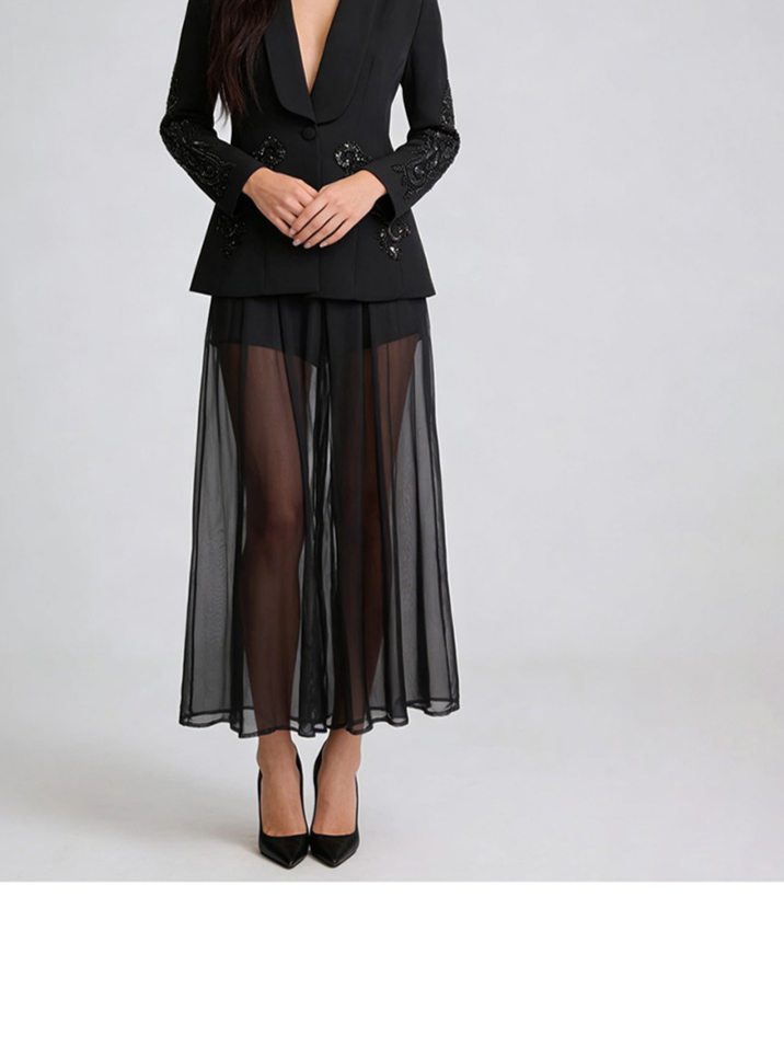 Skirt Suits, Notched Collar, Sequins Decoration, Polyester, Office Lady for The Polished Power Suit view 2