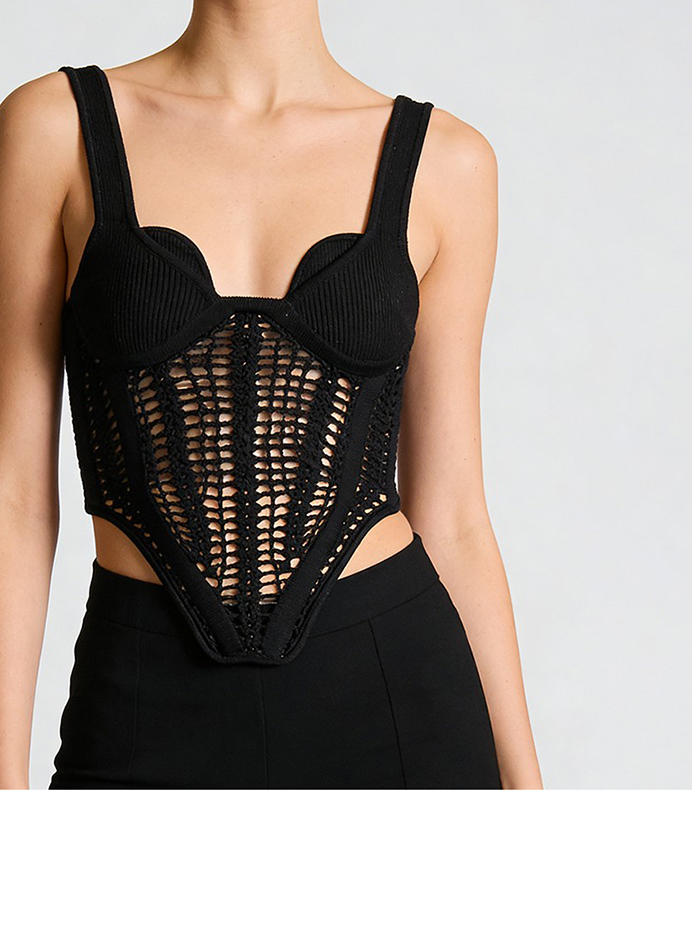 Hollow Out Tank Tops, Polyester Woven Vest, Square Neck Sleeveless Top for Hollow Out Tank Tops, Polyester Woven Vest, Square Neck Sleeveless Top view 2