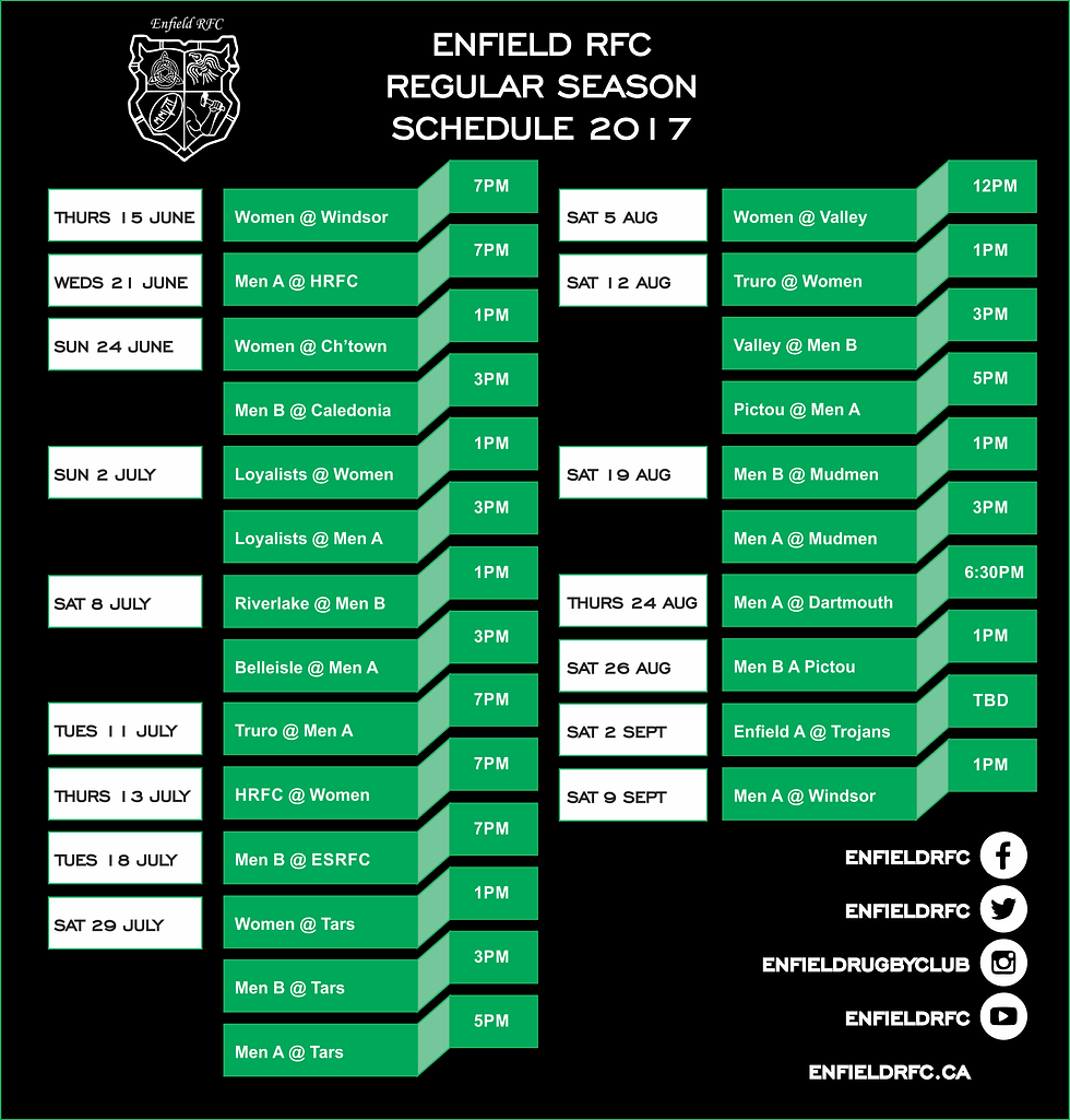 Enfield RFC 2017 Schedule