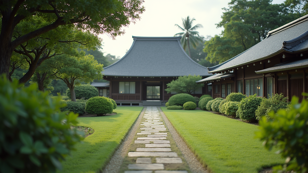Eye-level view of a traditional Okinawan garden